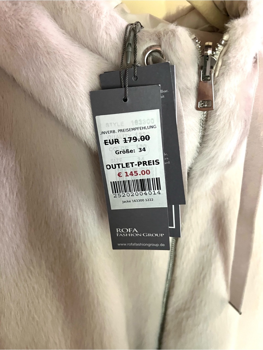 European Reversible Hooded Jacket in Light Beige NEW WITH TAGS - Picture 3 of 3